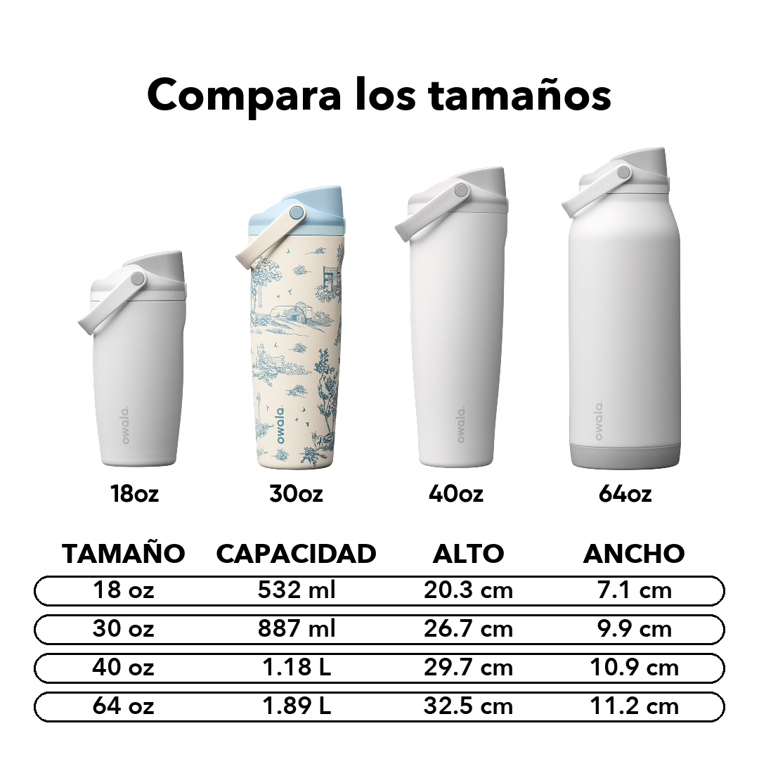 FreeSip Sway 30 oz Toile Be Home — comparación de tamaños y medidas