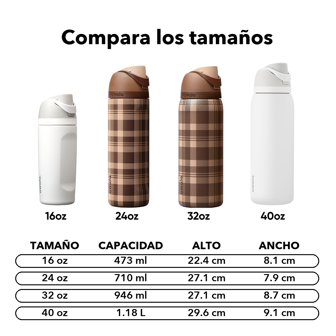 FreeSip 24 oz Plaid and Simple — comparación de tamaños y medidas