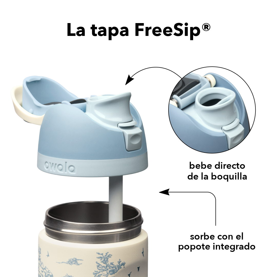 FreeSip 24 oz Toile Be Home — tapa FreeSip: bebe directo de la boquilla o sorbe con el popote integrado