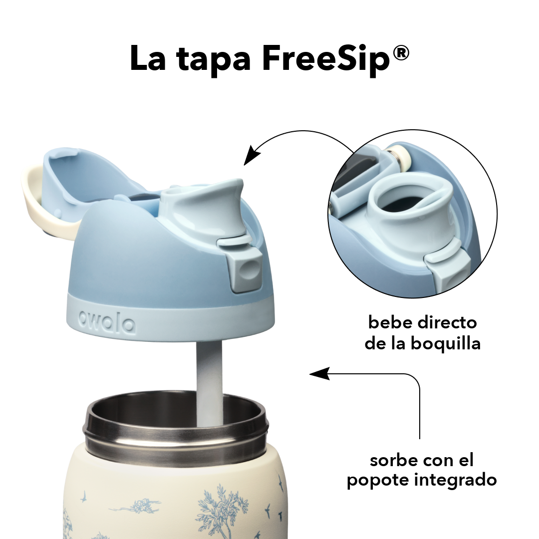 FreeSip 32 oz Toile Be Home — tapa FreeSip: bebe directo de la boquilla o sorbe con el popote integrado