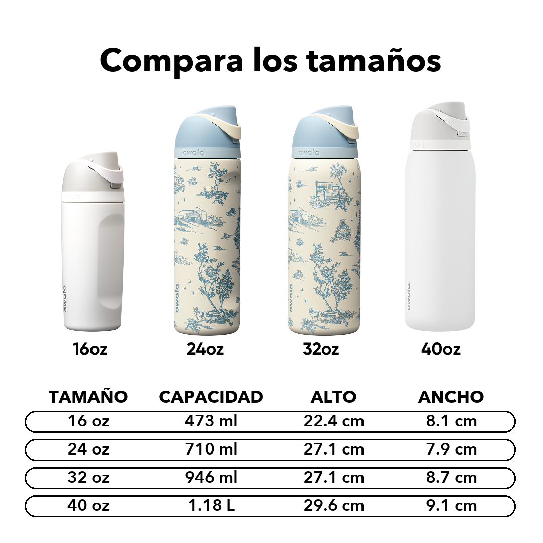 FreeSip 32 oz Toile Be Home — comparación de tamaños y medidas