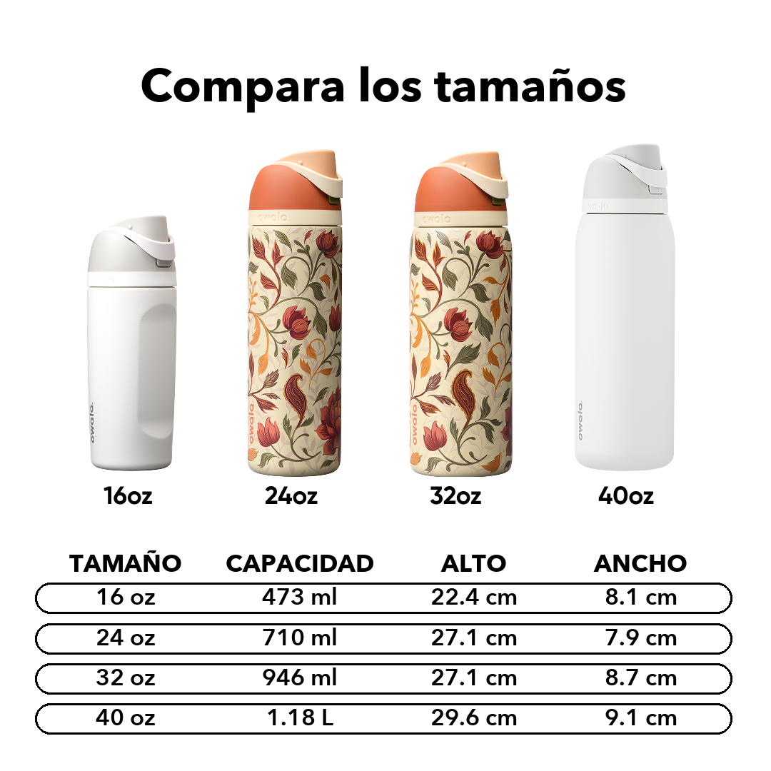 FreeSip 32 oz Woodland Boho — comparación de tamaños y medidas