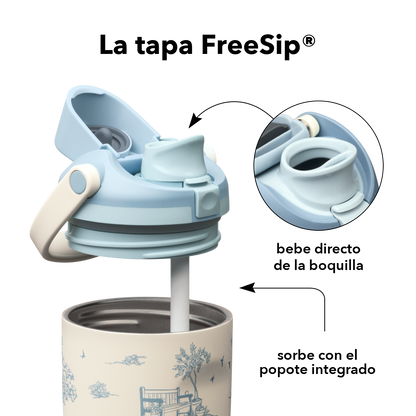 FreeSip Sway 30 oz Toile Be Home — tapa FreeSip: bebe directo de la boquilla o sorbe con el popote integrado