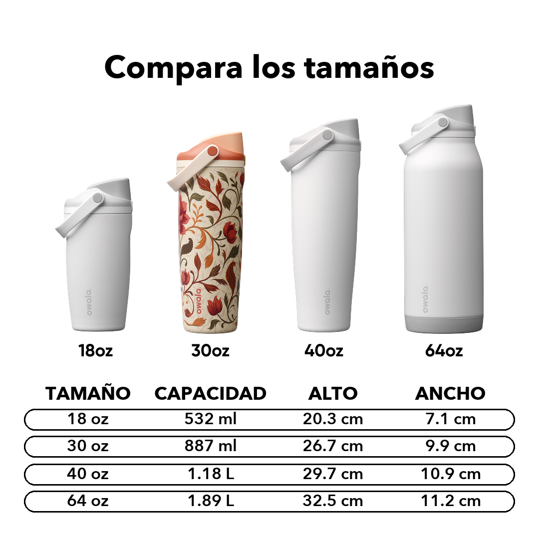 FreeSip Sway 30 oz Woodland Boho — comparación de tamaños y medidas
